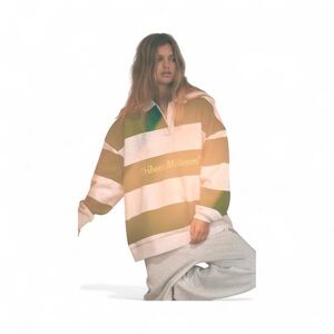 ZARA Tribeca Midtown Rugby Polo Sweatshirt Medium Green Gray Varsity Pullover